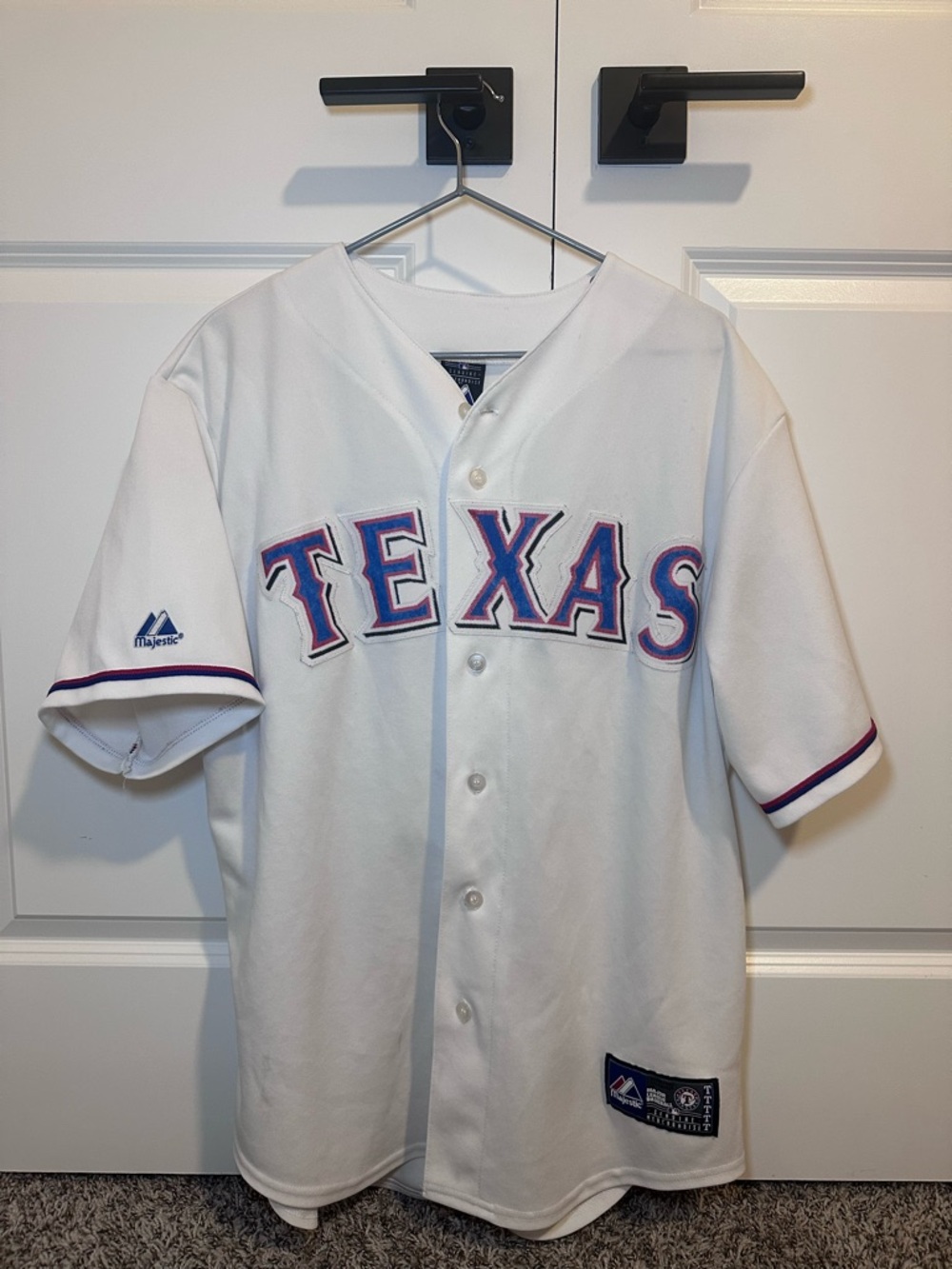Majestic White Jersey with Red and Blue Logo